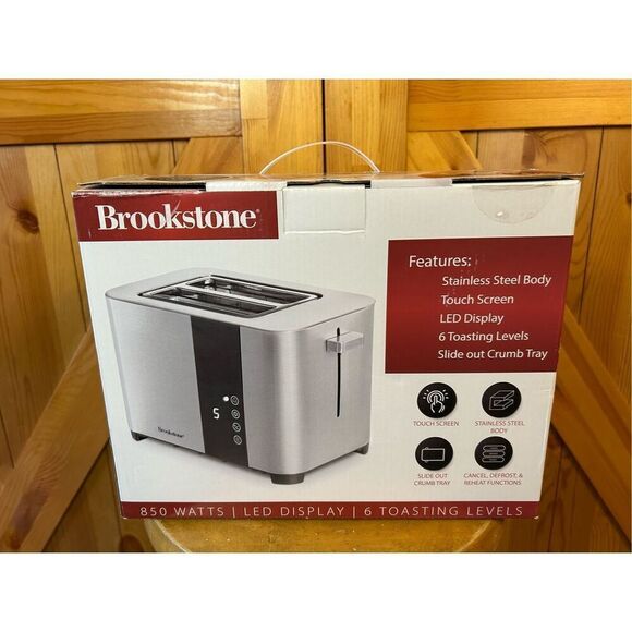 BROOKSTONE 2-SLICE STAINLESS STEEL TOASTER TOUCH-SCREEN LED DISPLAY Read - Picture 1 of 11